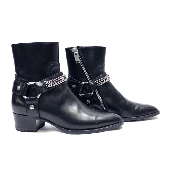 YSL Saint Laurent Chain Wyatt Harness Boots — W 35 / US 5 — Black Leather - Picture 1 of 13